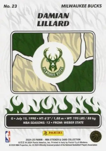 2024-25 Panini NBA Cards #23 Damian Lillard NM Near Mint Bucks ID:82698 - Basketball Card Single