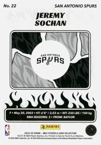 2024-25 Panini NBA Cards Silver #22 Jeremy Sochan NM Near Mint Spurs ID:82699 - Basketball Card Single