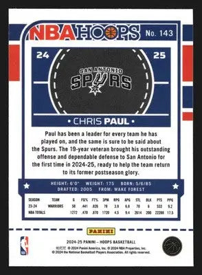 2024-25 Panini NBA Hoops Chris Paul #143 Premium Stock San Antonio Spurs - Basketball Card Single