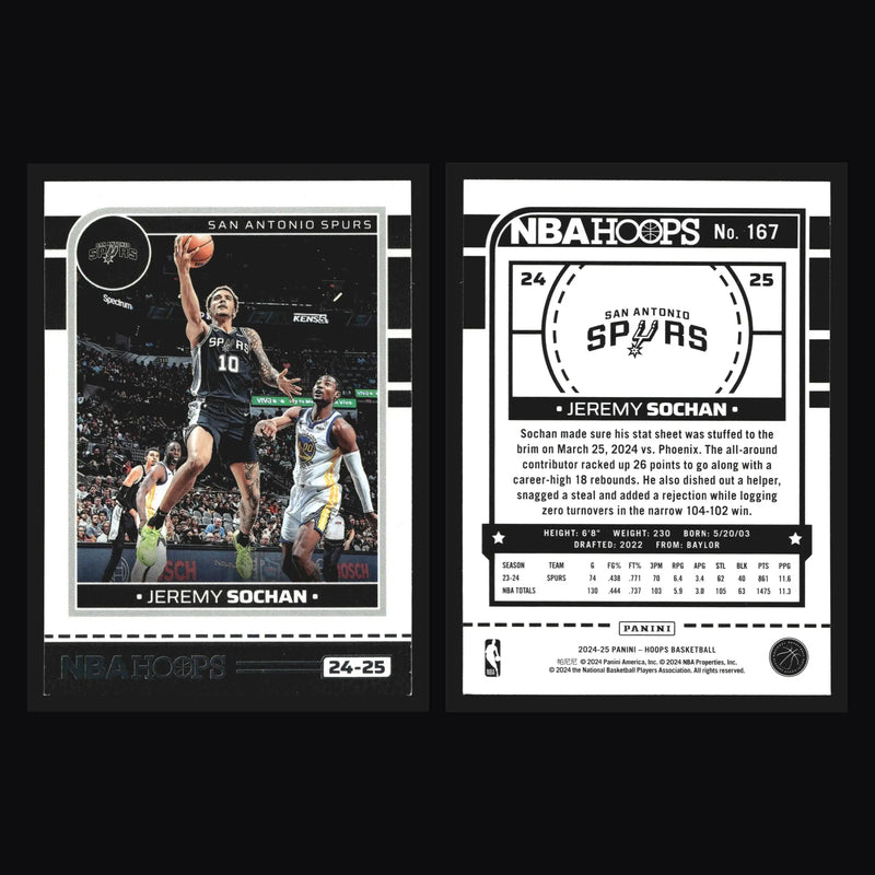2024-25 Panini NBA Hoops Jeremy Sochan #167 San Antonio Spurs - Basketball Card Single