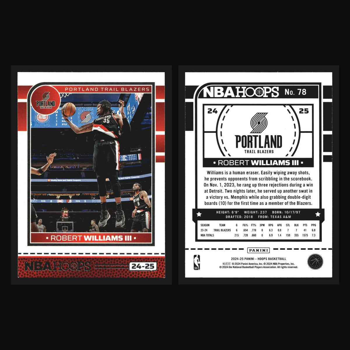 2024-25 Panini NBA Hoops Robert Williams III #78 Portland Trail Blazers - Basketball Card Single