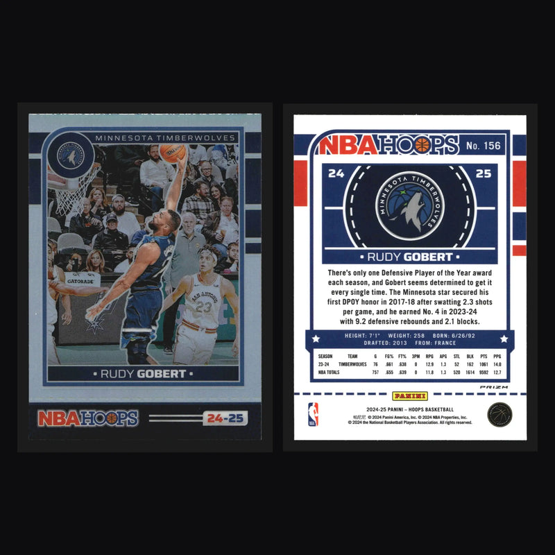 2024-25 Panini NBA Hoops Rudy Gobert #156 Premium Stock Timberwolves - Basketball Card Single