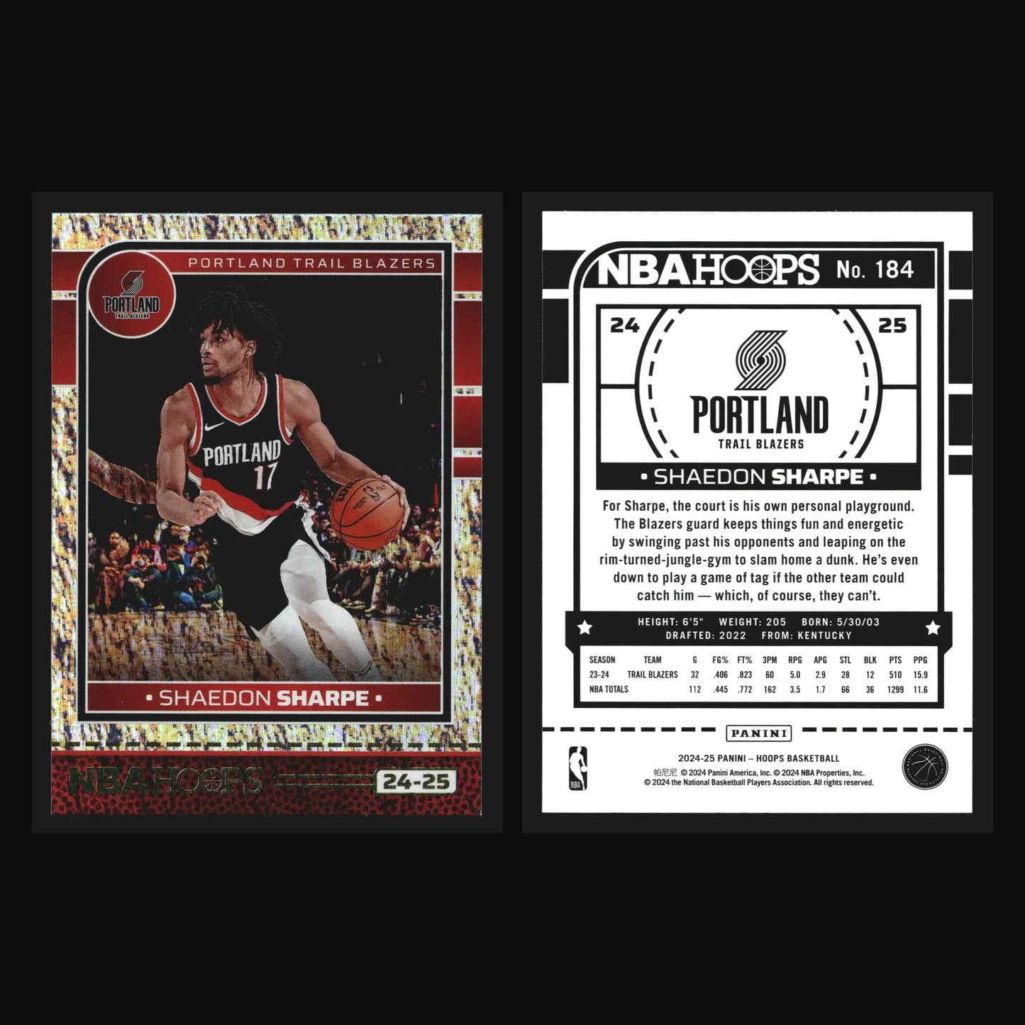 2024-25 Panini NBA Hoops Shaedon Sharpe #184 Texture Trail Blazers - Basketball Card Single