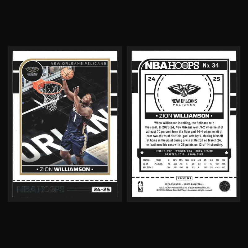 2024-25 Panini NBA Hoops Zion Williamson #34 New Orleans Pelicans