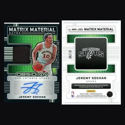 2024-25 Panini Obsidian Jeremy Sochan #MM-JSS Matrix Material Patch Auto 81/99 - Basketball Card Single