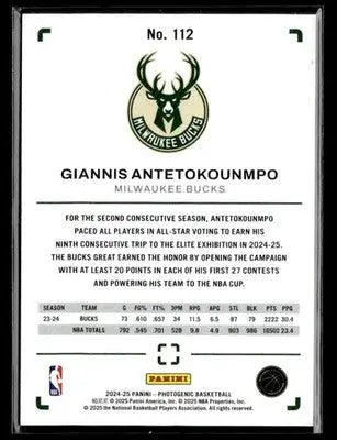 2024-25 Panini Photogenic #112 Giannis Antetokounmpo NBA Cup Milwaukee Bucks - Basketball Card Single