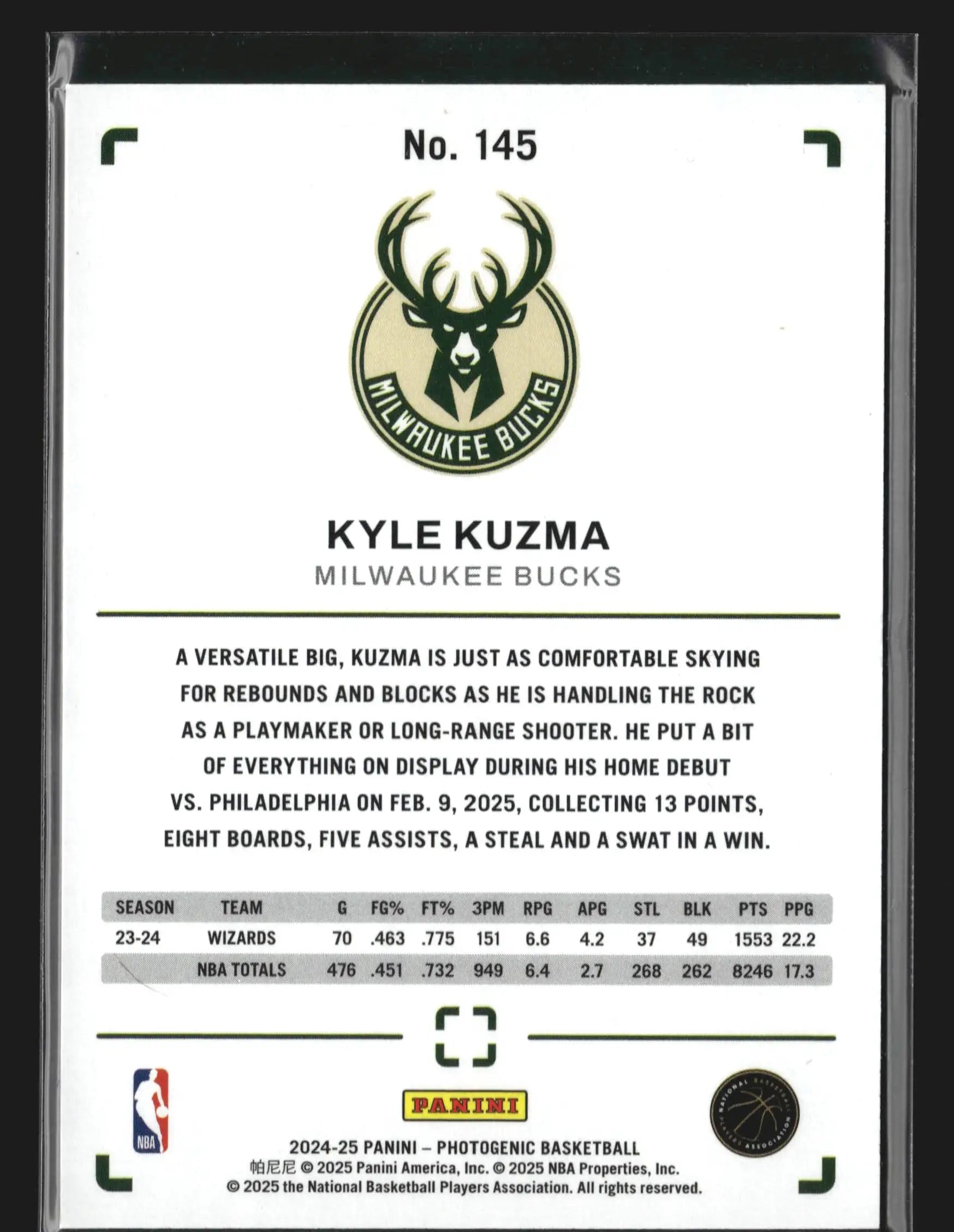 2024-25 Panini Photogenic #145 Kyle Kuzma Milwaukee Bucks - Basketball Card Single