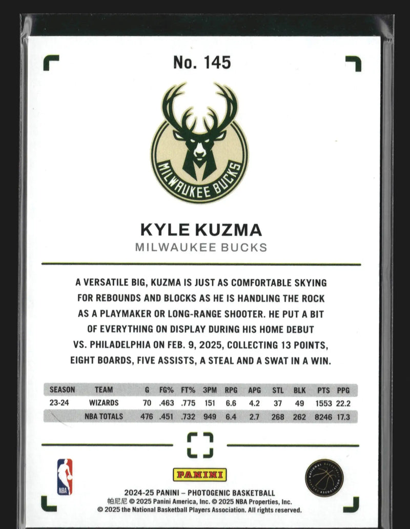 2024-25 Panini Photogenic #145 Kyle Kuzma Milwaukee Bucks - Basketball Card Single