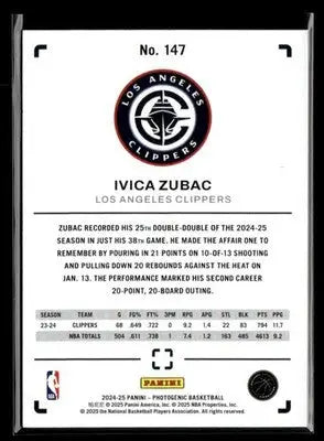 2024-25 Panini PhotoGenic #147 Ivica Zubac Base Los Angeles Clippers - Basketball Card Single