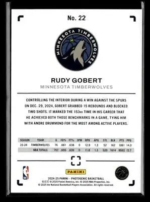 2024-25 Panini PhotoGenic #22 Rudy Gobert - Basketball Card Single