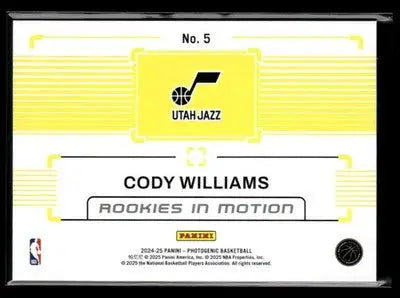 2024-25 Panini PhotoGenic #5 Cody Williams Rookies In Motion - Basketball Card Single