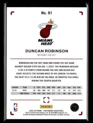 2024-25 Panini PhotoGenic #81 Duncan Robinson Base Miami Heat