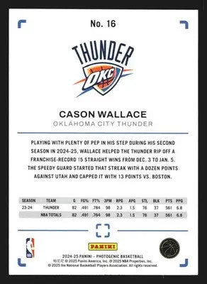 2024-25 Panini Photogenic Cason Wallace #16 Oklahoma City Thunder - Basketball Card Single