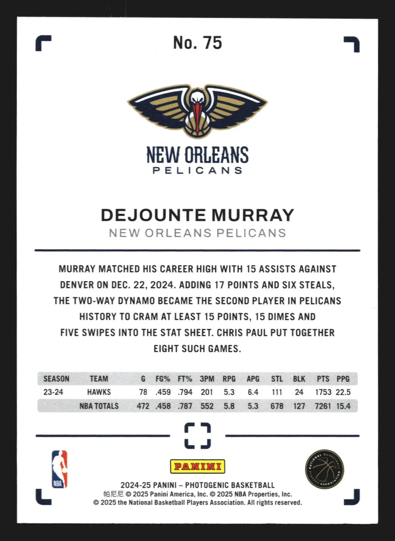 2024-25 Panini Photogenic Dejounte Murray #75 New Orleans Pelicans