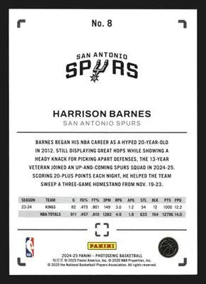 2024-25 Panini Photogenic Harrison Barnes #8 San Antonio Spurs - Basketball Card Single