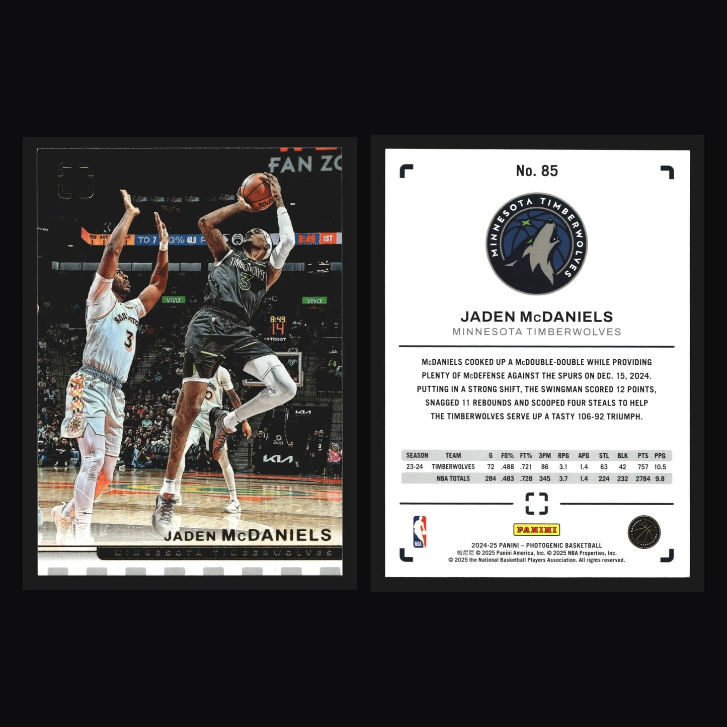 2024-25 Panini Photogenic Jaden McDaniels #85 Minnesota Timberwolves - Basketball Card Single