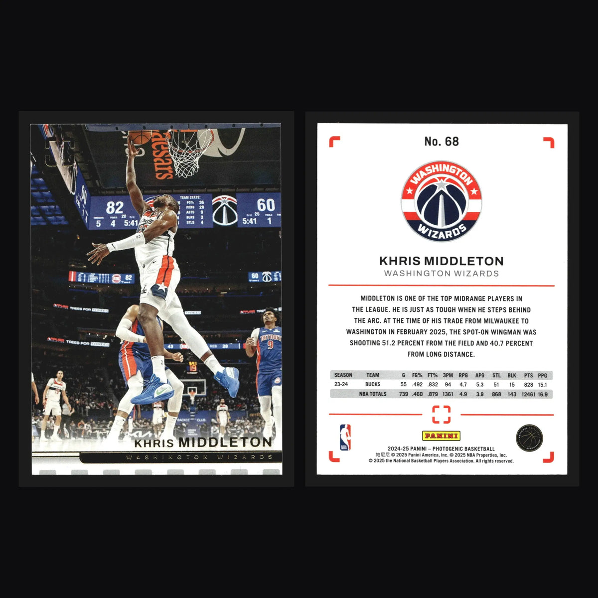 2024-25 Panini Photogenic Khris Middleton #68 Wizards - Basketball Card Single