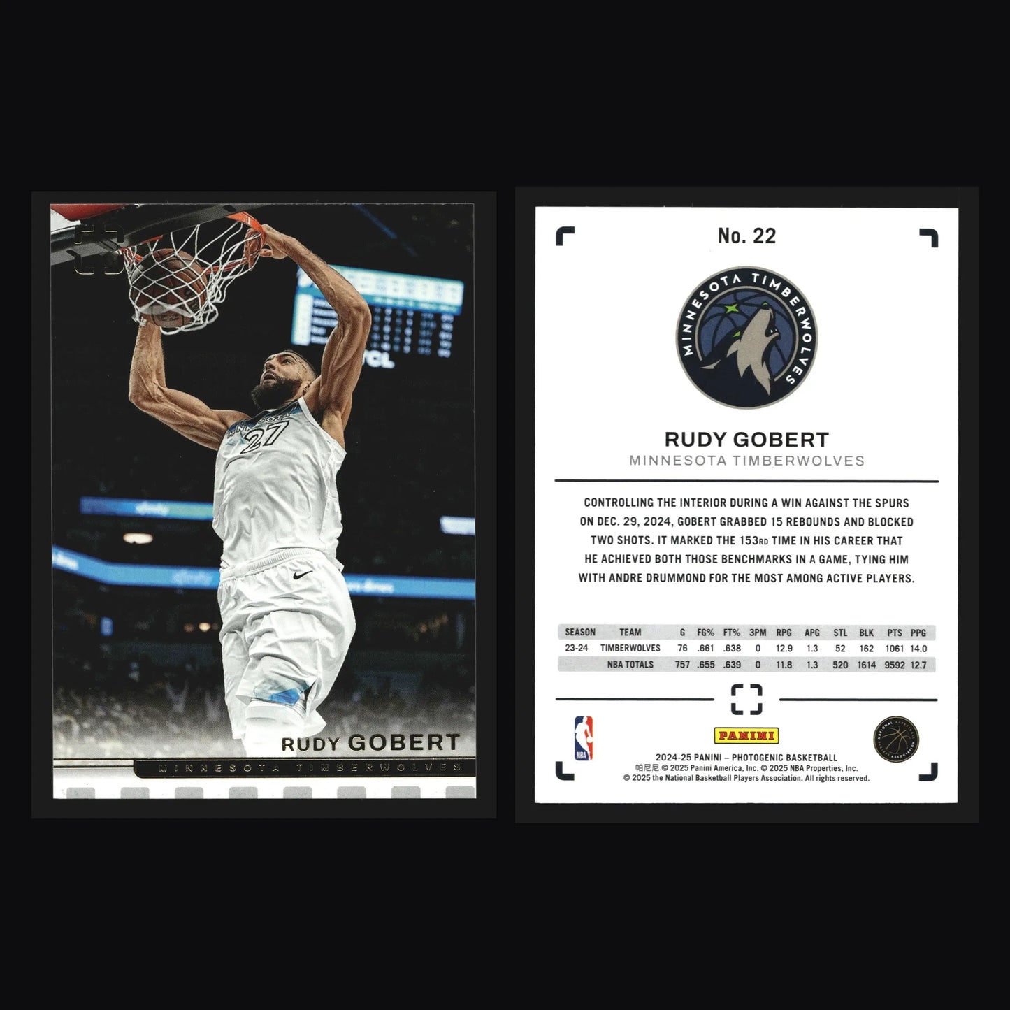 2024-25 Panini Photogenic Rudy Gobert #22 Minnesota Timberwolves - Basketball Card Single