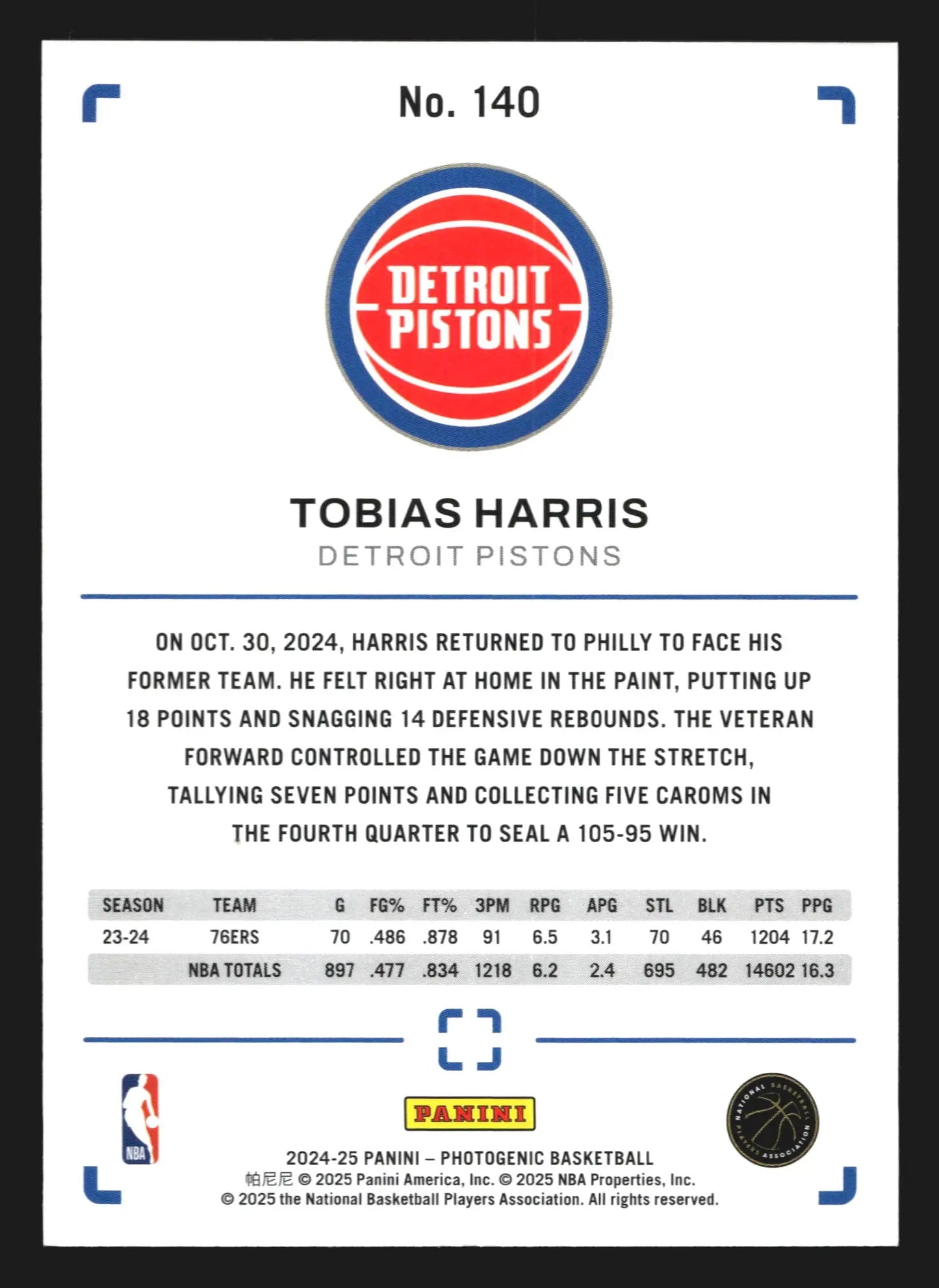 2024-25 Panini Photogenic Tobias Harris #140 Detroit Pistons