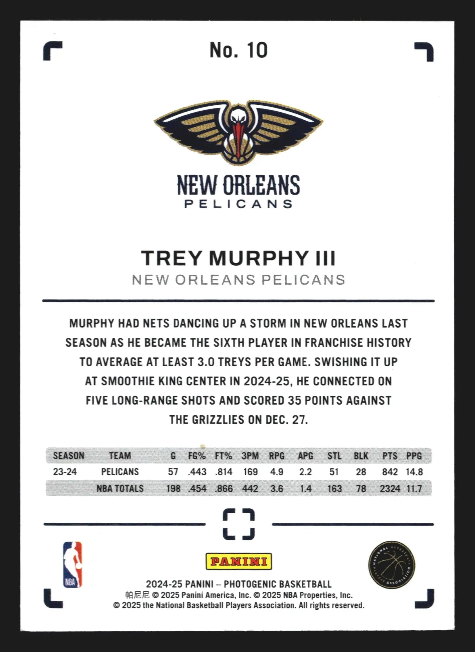 2024-25 Panini Photogenic Trey Murphy III #10 New Orleans Pelicans