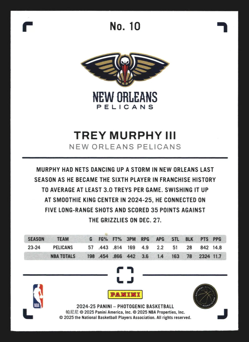 2024-25 Panini Photogenic Trey Murphy III #10 New Orleans Pelicans