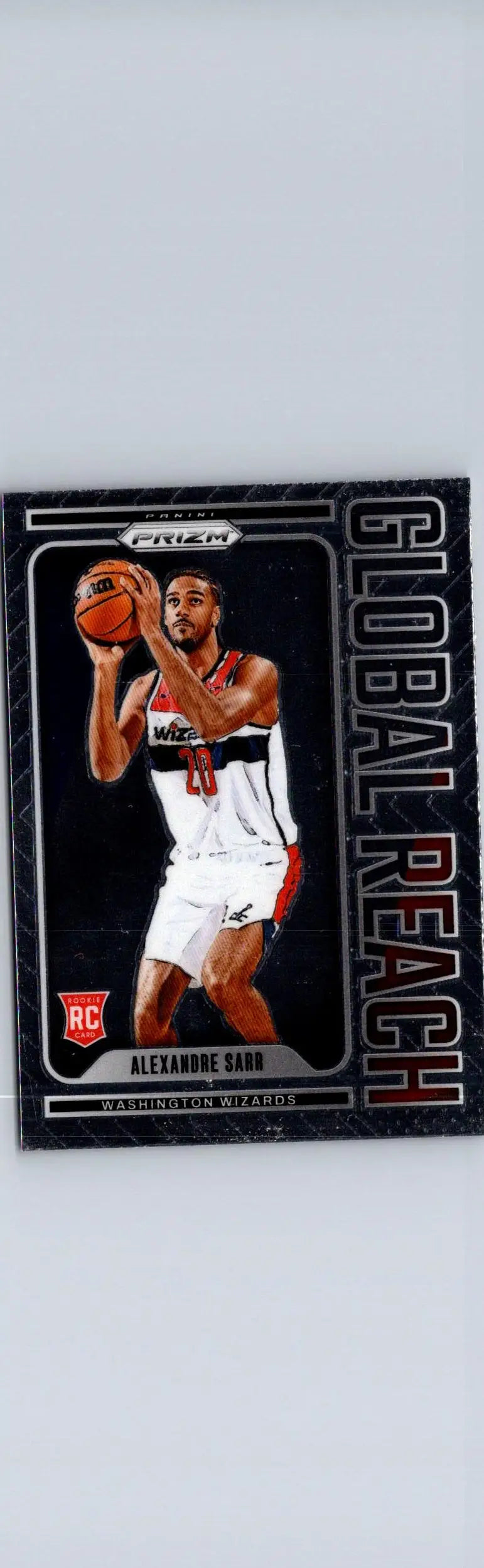 Black Panini Prizm Global Reach basketball card featuring Alexandre Sarr in silver edition