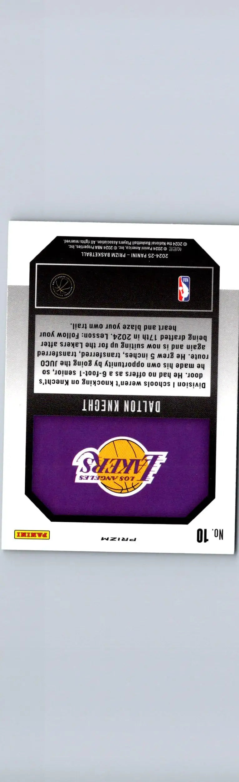 Dalton Knecht Lakers basketball card from 2024-25 Panini Prizm Emergent Prizms Green