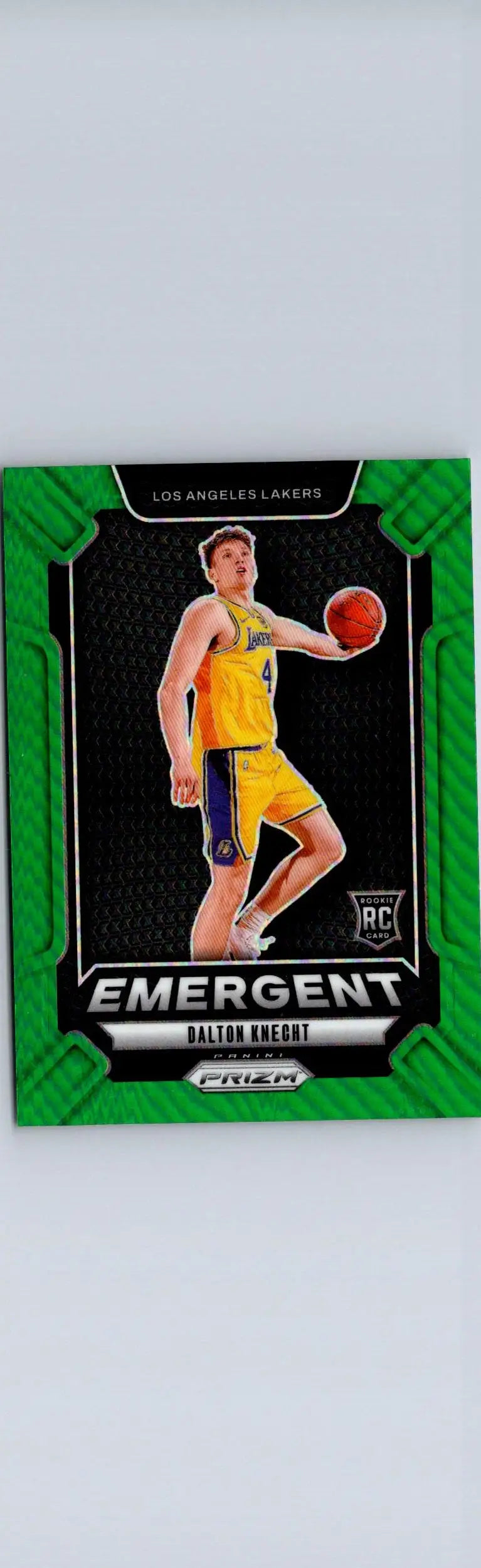 Green-bordered basketball trading card of Dalton Knecht Emergent Prizms Green from 2024-25 Panini Prizm
