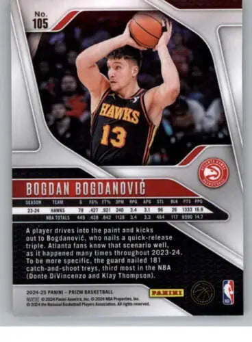 Panini Prizm Bogdan Bogdanovic basketball card with original gloss, Hawks collectible