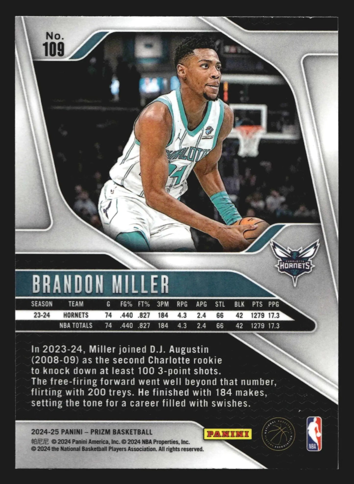 2024-25 Panini Prizm #109 Brandon Miller Charlotte Hornets - Basketball Card Single