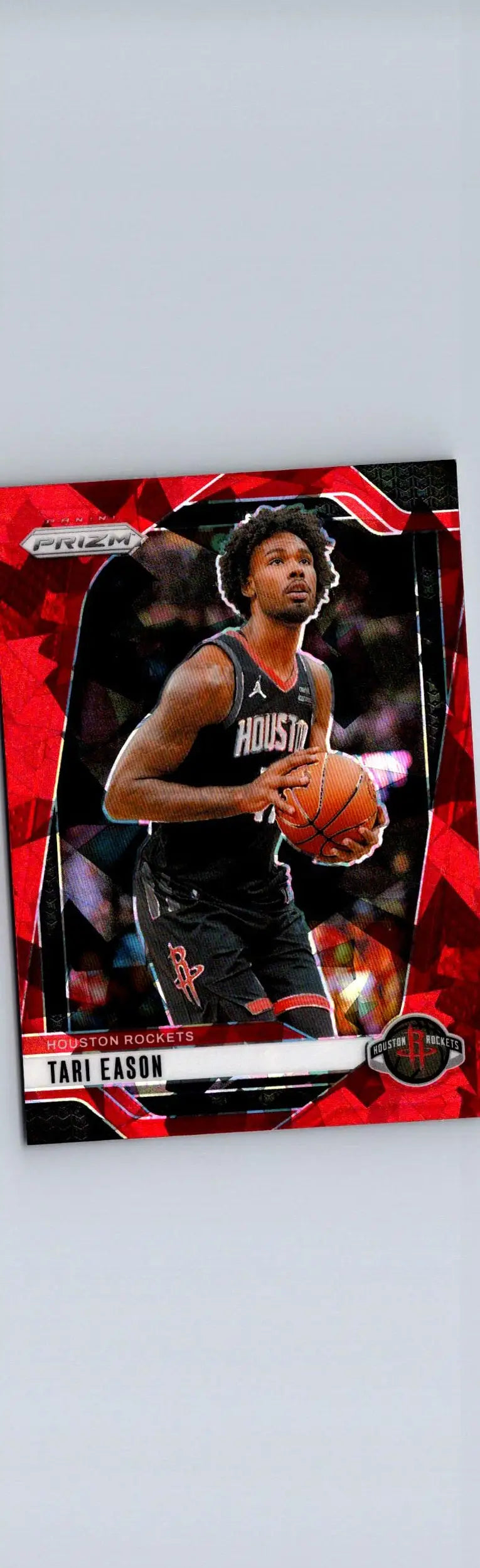 Red basketball card featuring Tari Eason Prizms Red Ice from 2024-25 Panini Prizm