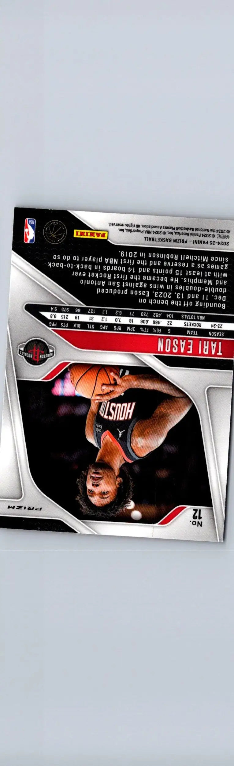 Tari Eason basketball card from 2024-25 Panini Prizm featuring Tari Eason Prizms Red Ice