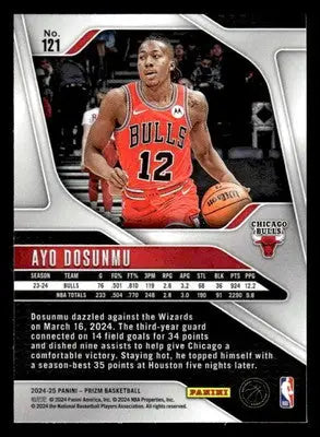 2024-25 Panini Prizm #121 Ayo Dosunmu Base Chicago Bulls - Basketball Card Single