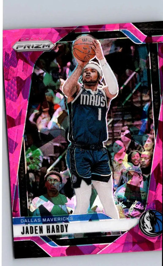 Jaden Hardy basketball card from 2024-25 Panini Prizm #128 with Hardy Prizms Pink Ice design
