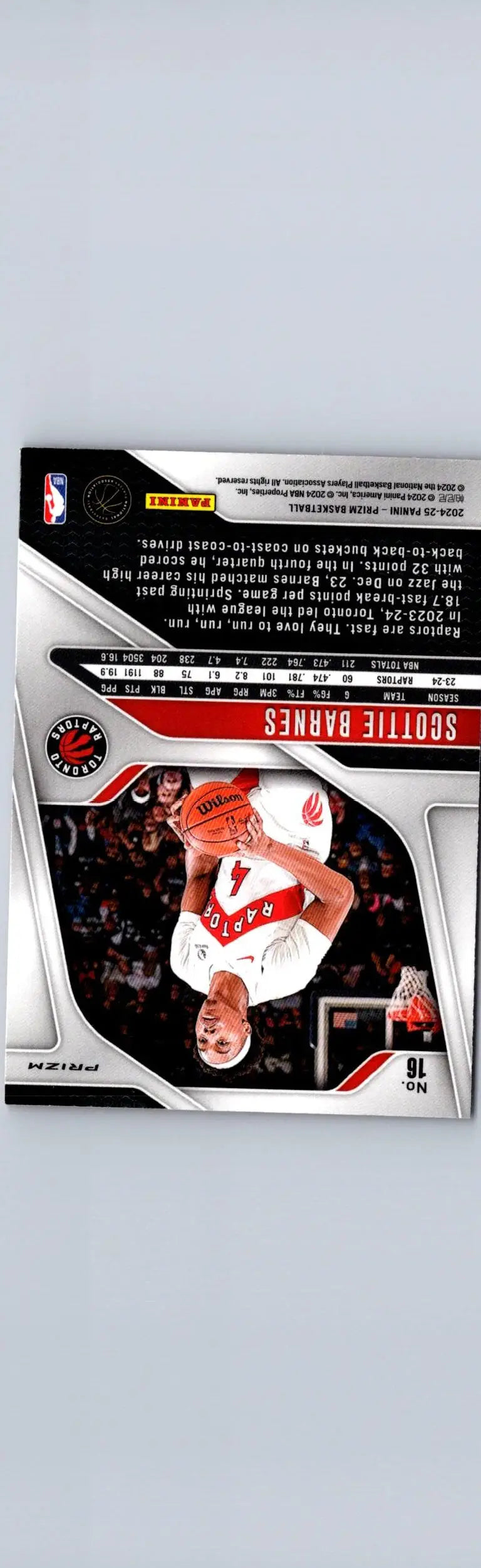 Scottie Barnes basketball card from 2024-25 Panini Prizm Barns Prizms Pink Ice
