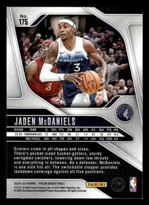 2024-25 Panini Prizm #175 Jaden McDaniels - Basketball Card Single