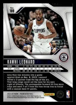 2024-25 Panini Prizm #189 Kawhi Leonard Base Los Angeles Clippers - Basketball Card Single