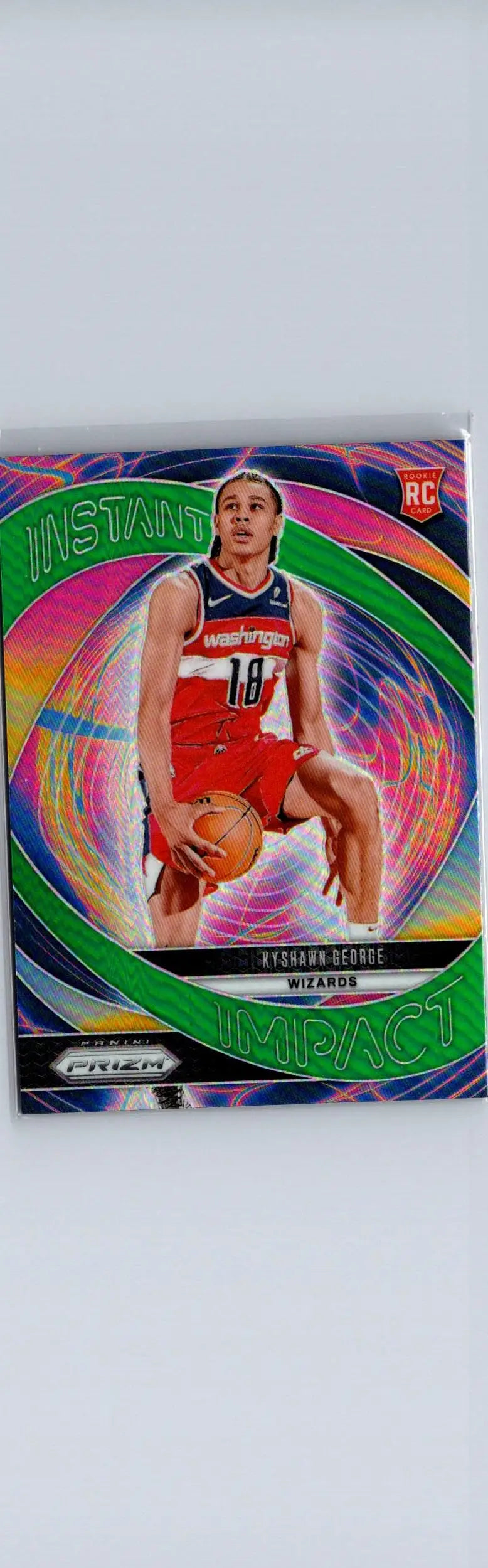 Vibrant Kyshawn George Instant Impact basketball trading card featuring a player in red and blue uniform