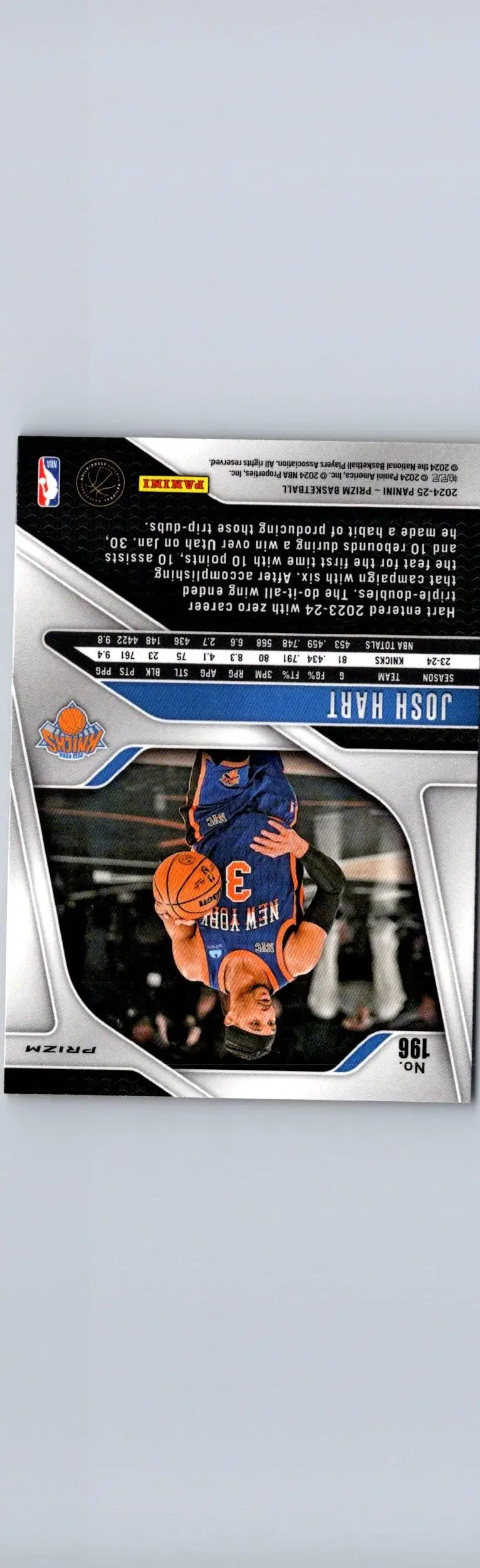 Josh Hart Prizms Orange Ice basketball card from 2024-25 Panini Prizm #196