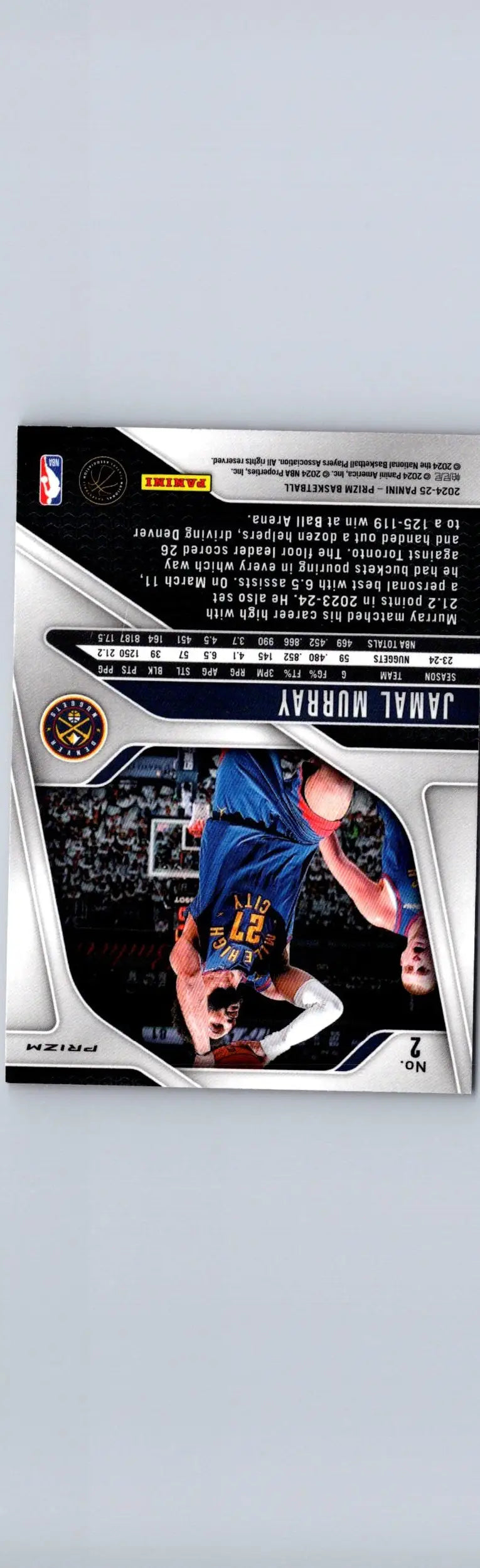 Jamal Murray basketball card from 2024-25 Panini Prizm Prizms Pink Ice collection