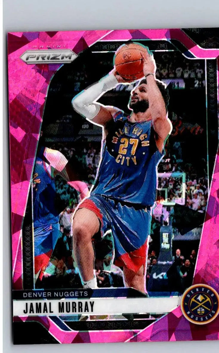 Jamal Murray basketball card from 2024-25 Panini Prizm Prizms Pink Ice featuring Murray Prizms Pink