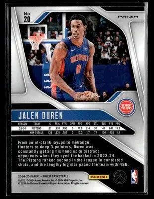 2024-25 Panini Prizm #20 Jalen Duren Prizms Fast Break - Basketball Card Single