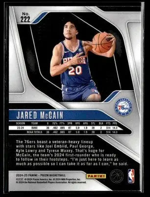2024-25 Panini Prizm #222 Jared McCain Base RC Philadelphia 76ers - Basketball Card Single
