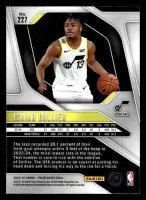 2024-25 Panini Prizm #227 Isaiah Collier Base RC Utah Jazz - Basketball Card Single