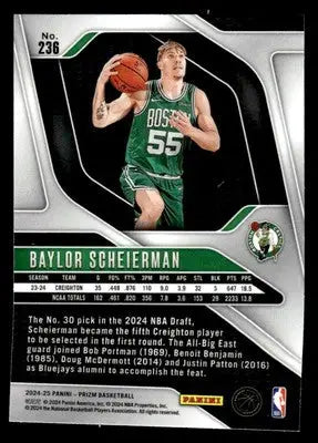 2024-25 Panini Prizm #236 Baylor Scheierman Base RC Boston Celtics - Basketball Card Single