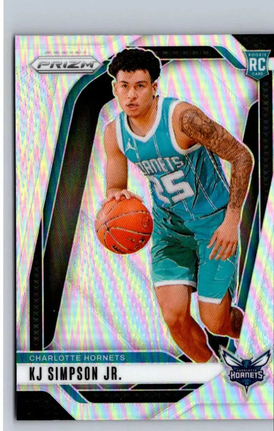 Basketball trading card featuring KJ Simpson Jr. in teal jersey from Panini Prizm 2024-25