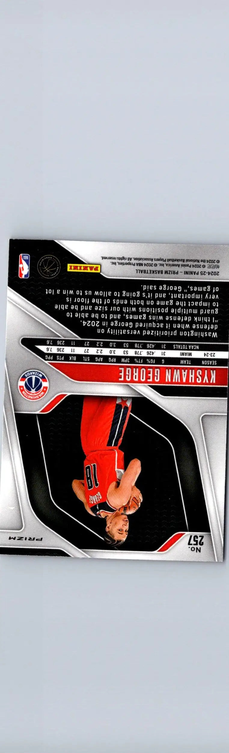 Basketball trading card featuring Kyshawn George from 2024-25 Panini Prizm series