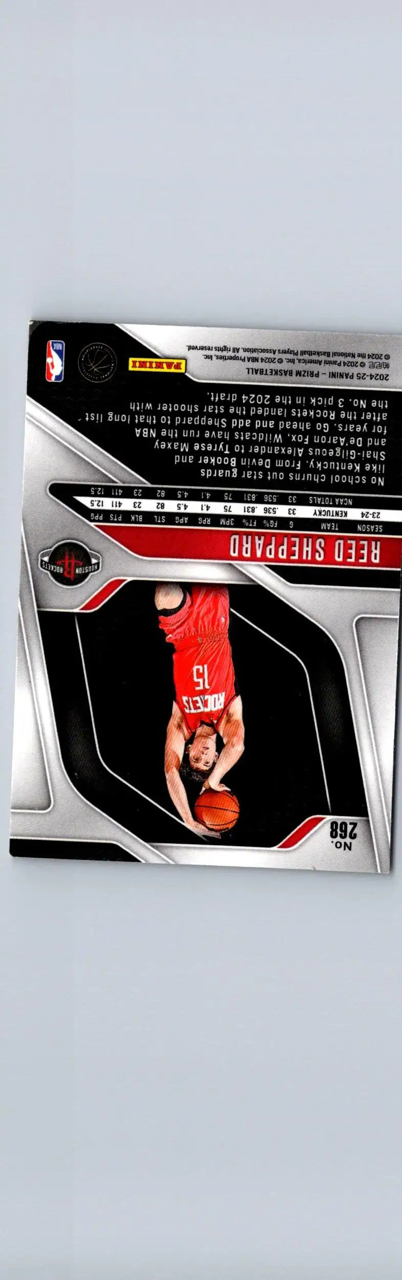 Basketball trading card featuring Reed Sheppard in a red jersey from Panini Prizm 2024-25
