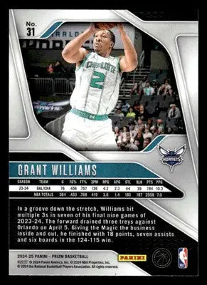 2024-25 Panini Prizm #31 Grant Williams Base Charlotte Hornets - Basketball Card Single