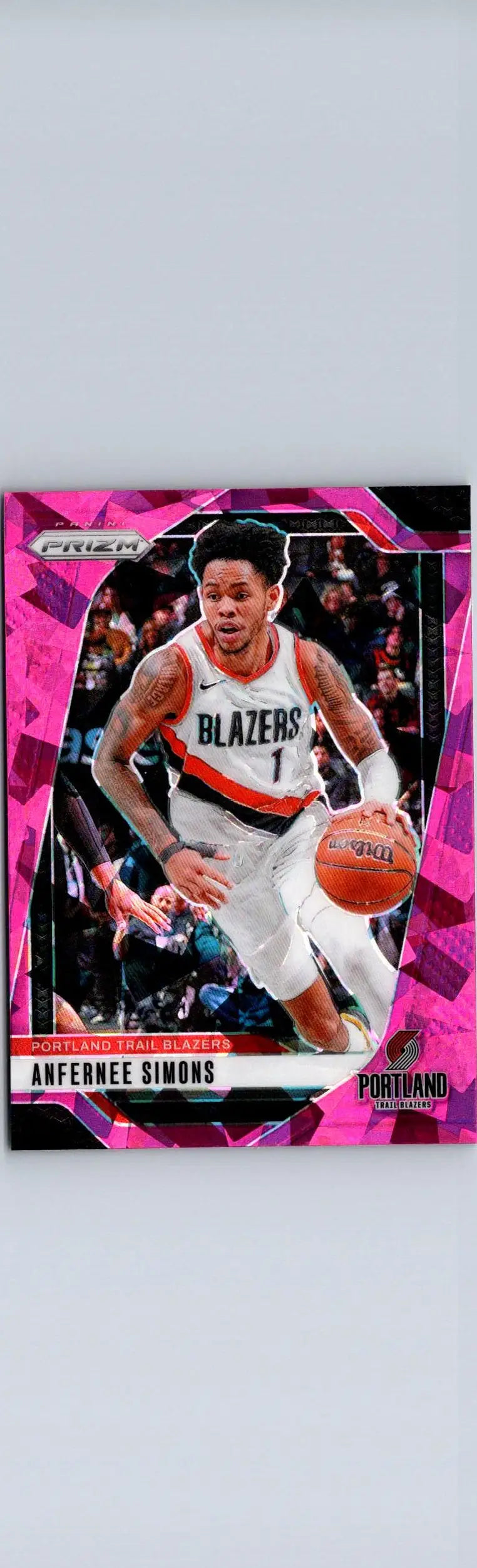 Anfernee Simons basketball card from 2024-25 Panini Prizm with Simons Prizms Pink Ice